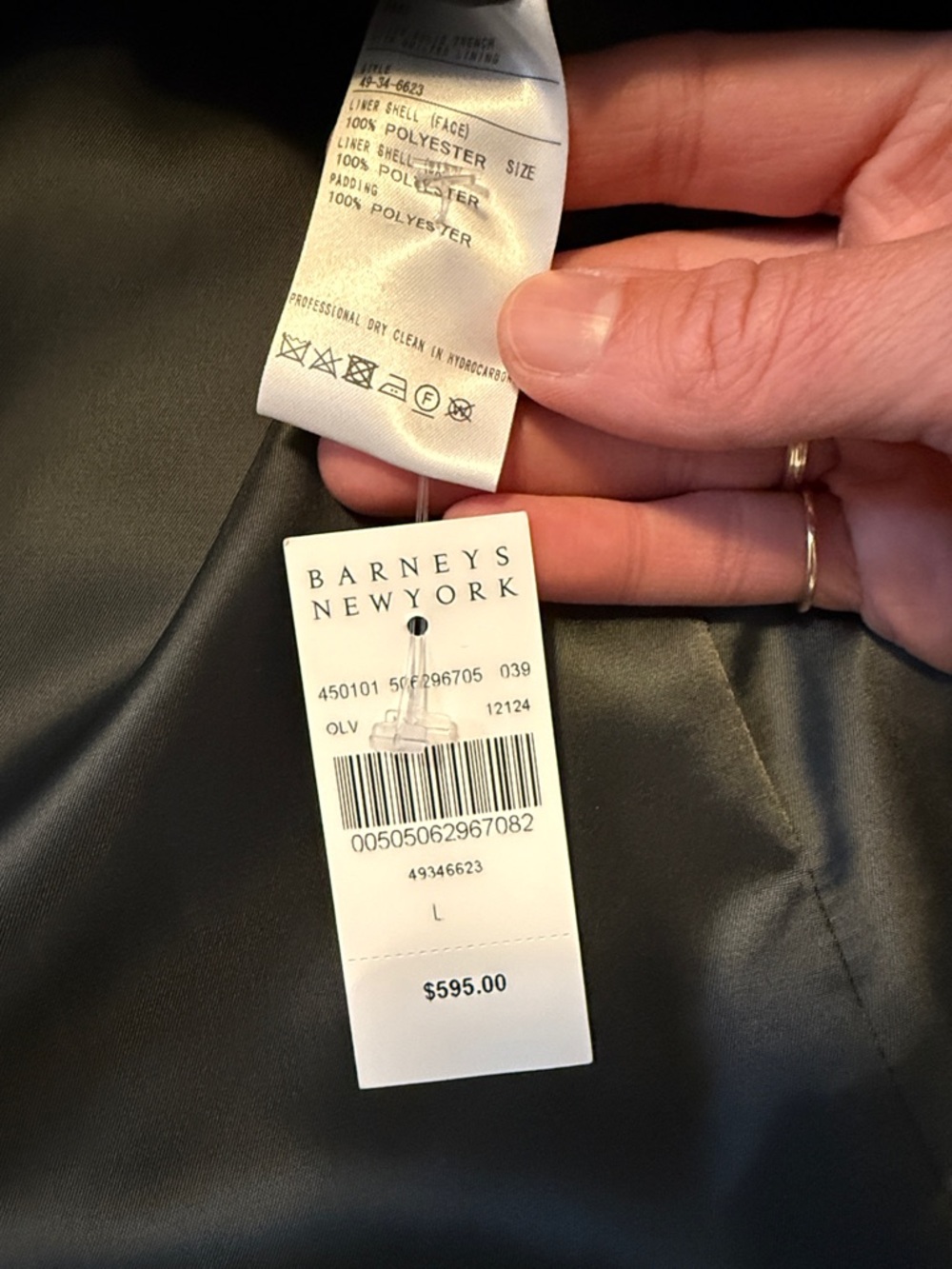 Tag on- Barney’s Olive Green Quilted Hooded Coat - Picture 13 of 16